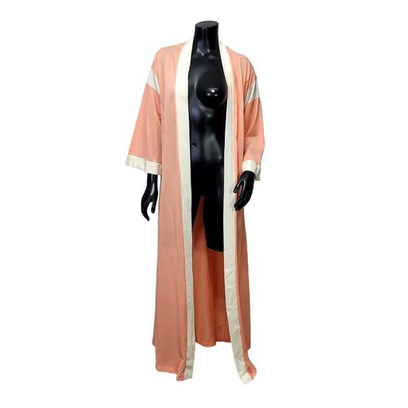 Vintage 70s Berkleigh Juniors Peach Ivory Lightweight Poly Robe Lounge Wear - Picture 7 of 12